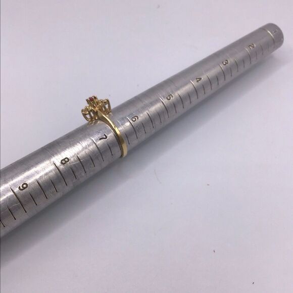 14K Yellow Gold Red Stone Diamond Cluster Ring Size 6.5 Fine Jewelry 2.5g - Picture 13 of 14